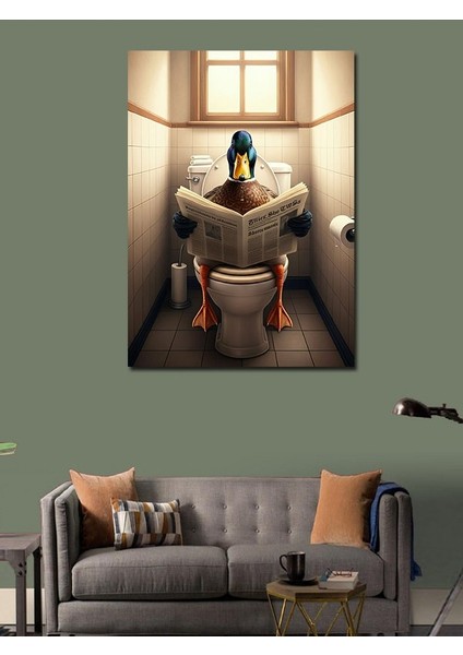 Kanvas Tablo Gazete Okuyan Ördek Tuvalette modelleri