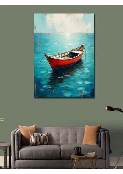 Kanvas Tablo Gölde Sessiz Kırmızı Kayık modelleri