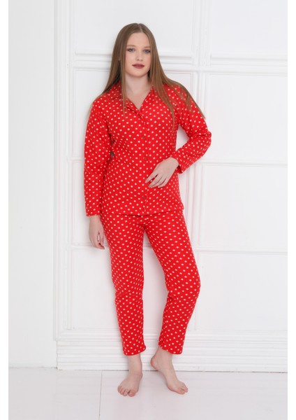 Almines Pijama Puantiyeli Peluş Kadın Pijama Takımı