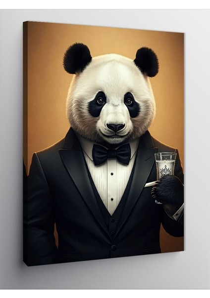 Kanvas Tablo Şık Panda ve Rakı Kadehi