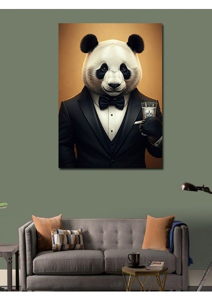Kanvas Tablo Şık Panda ve Rakı Kadehi