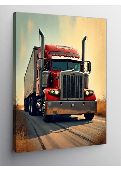 Kanvas Tablo Kırmızı Tır ve Çöl Manzarası
