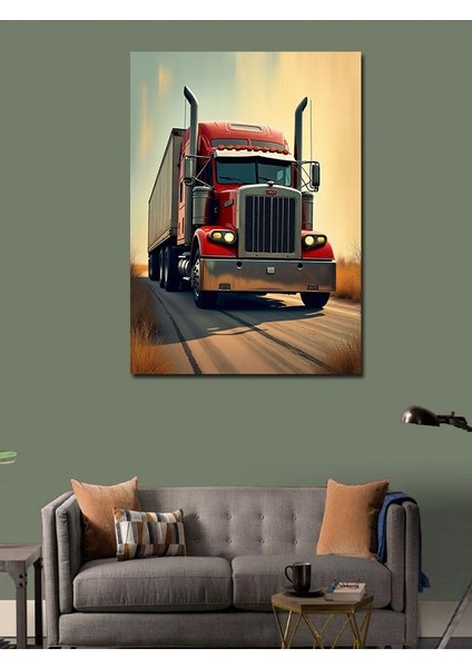 Kanvas Tablo Kırmızı Tır ve Çöl Manzarası modelleri