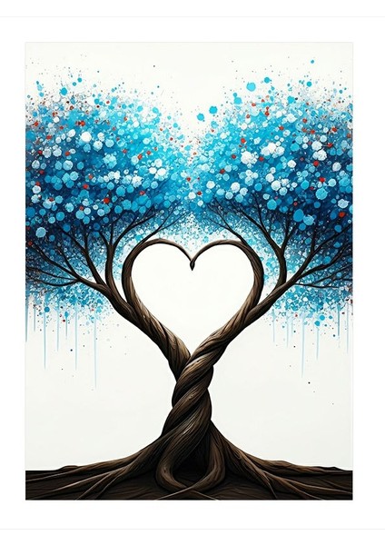 Birbirine Bağlı Mavi Ağaçlar Kalp Formunda Art Mdf Poster 35CM X50CM