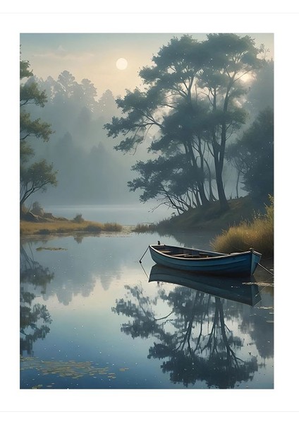 Gölde Sessiz Bir Kayık Desenli Mdf Tablo 35CM X50CM