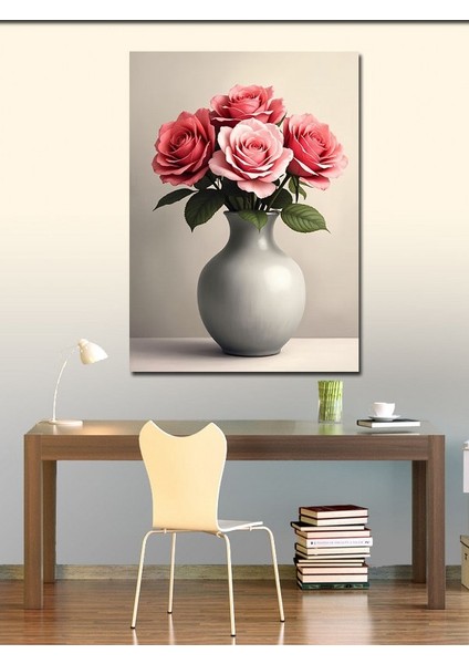 Kanvas Tablo Pembe Güller ve Vazolu Kompozisyon fiyatları