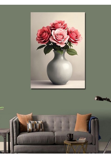 Kanvas Tablo Pembe Güller ve Vazolu Kompozisyon modelleri