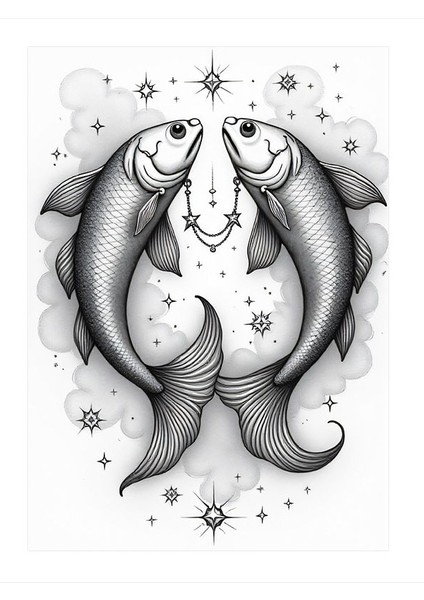 Balıklar ve Burçlar Hediyelik Ahşap Tablo 25CMX 35CM