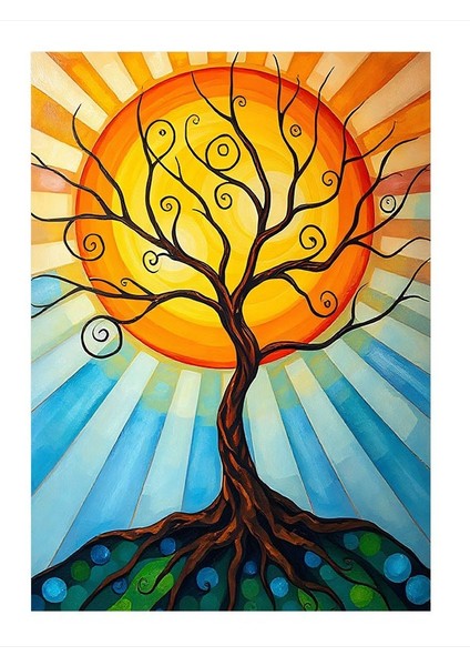 Güneş ve Yaşam Ağacı Modern Mdf Tablo 25CMX 35CM