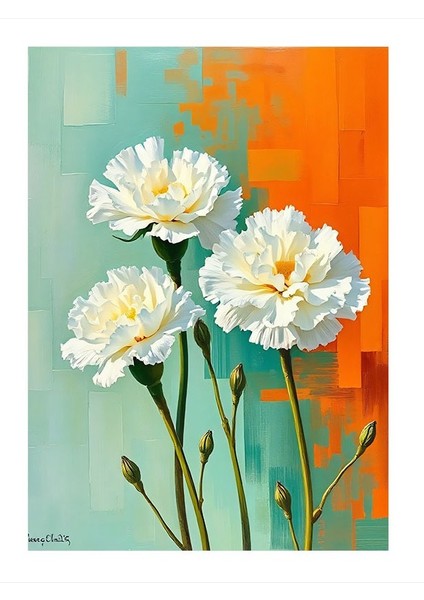 Beyaz Çiçeklerin Zerafeti Tasarım Ahşap Tablo 35CM X50CM