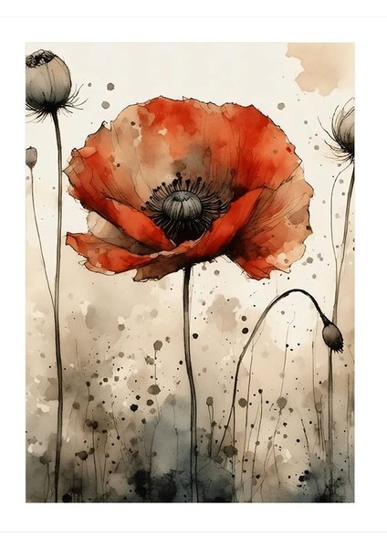 Kırmızı Gelincik Çiçeği Dekoratif Mdf Tablo 25CMX 35CM