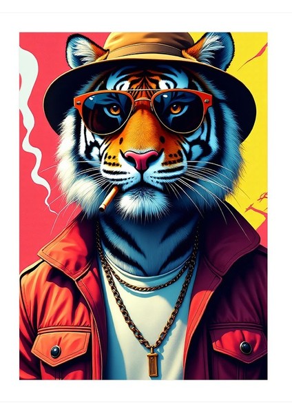 Havalı Kaplan Stili Hediyelik Ahşap Tablo 25CMX 35CM