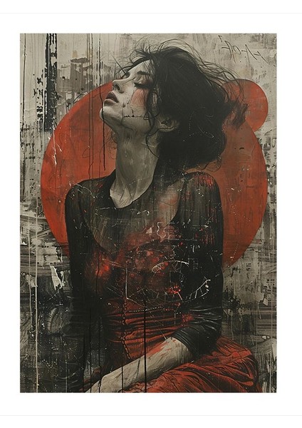 Kırmızı Fona Boyanmış Kadın Dekoratif Ahşap Tablo 35CM X50CM