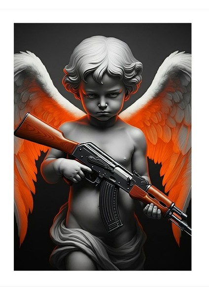 Silahlı Melek Figürü Modern Ahşap Tablo 25CMX 35CM