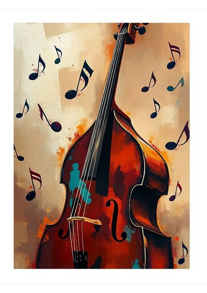 Kontrbas ve Müzikal Notalar Hediyelik Mdf Tablo 25CMX 35CM