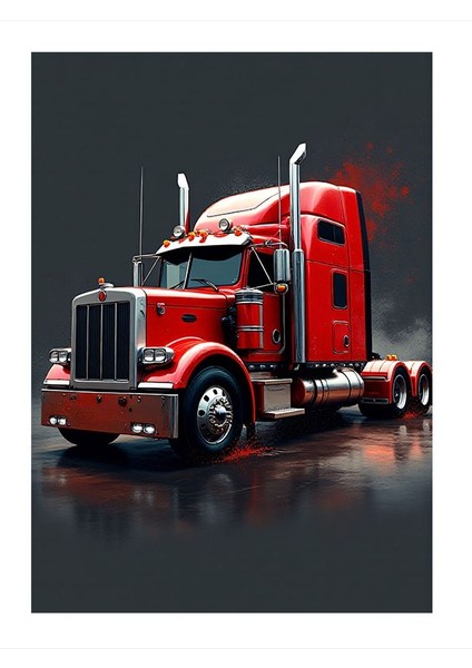 Kırmızı Tır ve Asfalt Art Mdf Tablo 25CMX 35CM