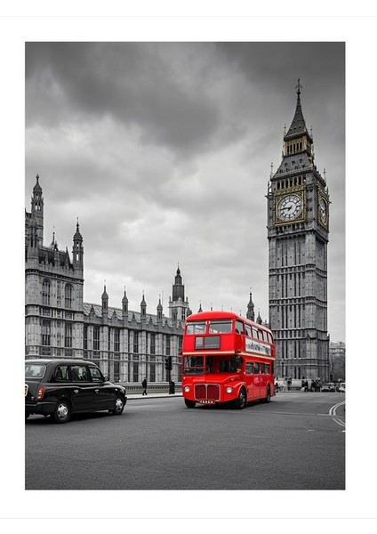 Londra ve Çift Katlı Otobüs Art Mdf Poster 25CMX 35CM