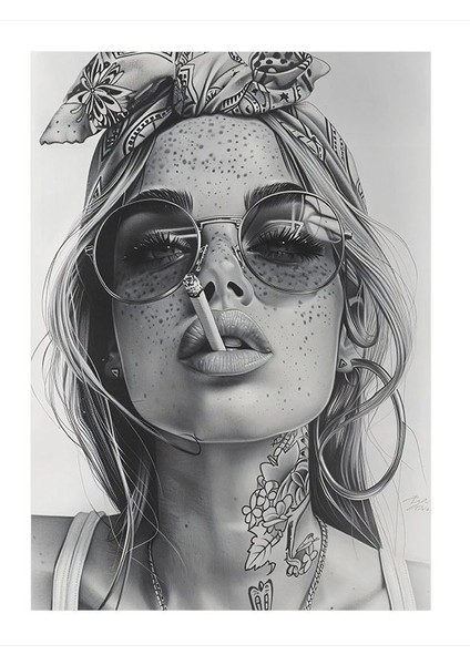 Retro Güneş Gözlüğüyle Kadın Desenli Ahşap Tablo 35CM X50CM