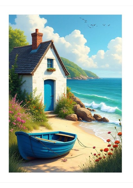 Deniz Kenarında Ev Art Mdf Tablo 35CM X50CM