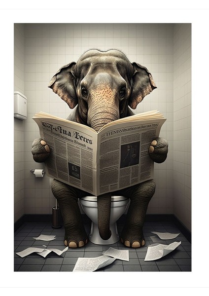 Gazeteci Fil ve Tuvalet Hediyelik Mdf Tablo 35CM X50CM