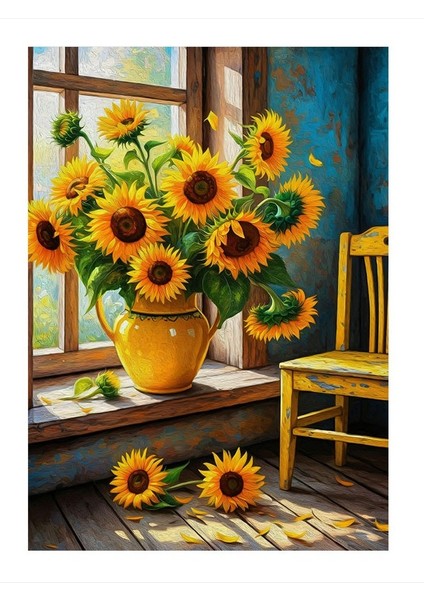 Ayçiçeklerle Dolmuş Oda Model Ahşap Tablo 25CMX 35CM