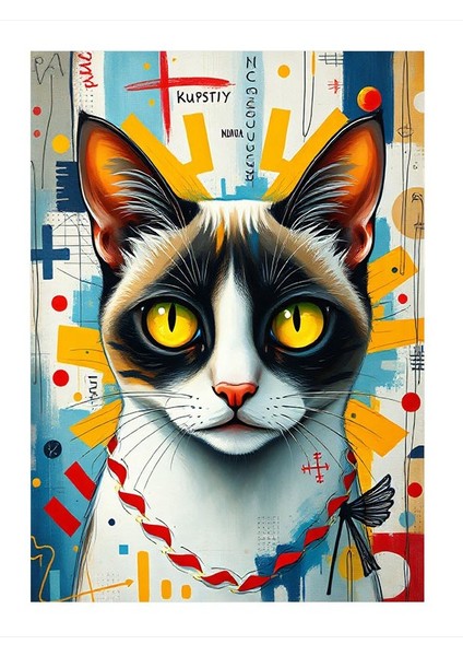 Renkli Kedi Portresi Art Mdf Poster 25CMX 35CM