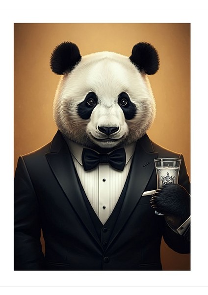 Şık Panda ve Rakı Kadehi Mdf Tablo 18CM x 27CM