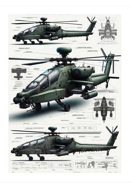 Askeri Helikopterler Gösterisi Model Ahşap Tablo 25CMX 35CM