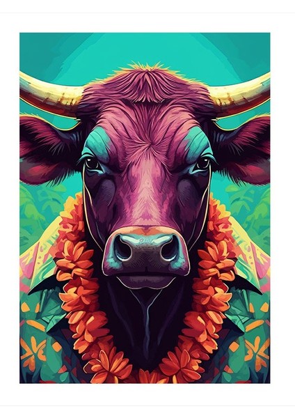 Çiçekli Boğa Dekoratif Ahşap Tablo 35CM X50CM