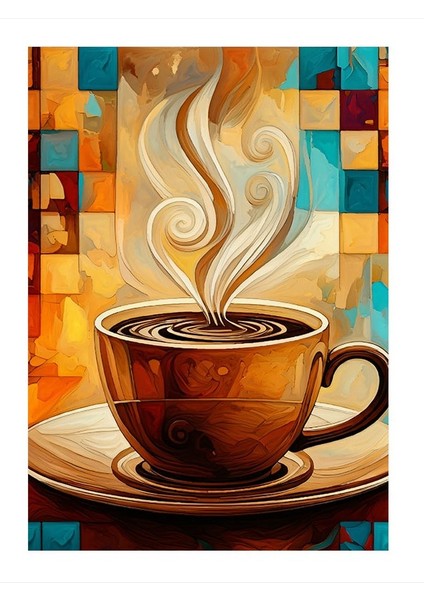Şık Kahve Sunumu ve Desenler Dekoratif Ahşap Tablo 35CM X50CM