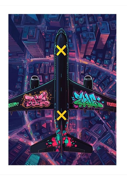 Modern Gece Gökyüzü ve Uçak Yolu Hediyelik Mdf Tablo 25CMX 35CM