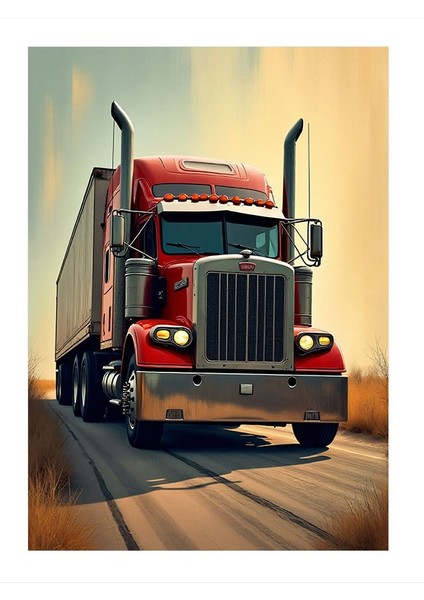 Kırmızı Tır ve Çöl Manzarası Modern Ahşap Tablo 35CM X50CM