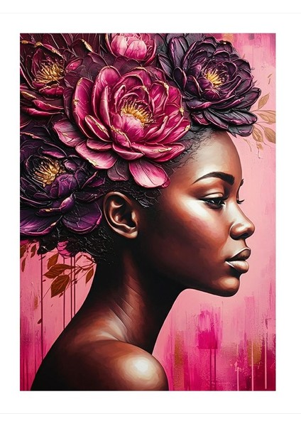 Başında Çiçek Taçlı Kadın Portresi Tasarım Mdf Tablo 35CM X50CM