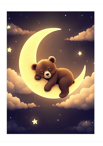 Ay Üstünde Uyuyan Ayı Art Mdf Tablo 35CM X50CM