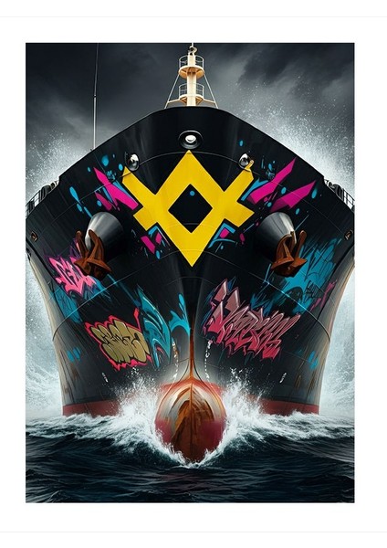 Grafiti Kaplı Gemi Modern Ahşap Tablo 35CM X50CM