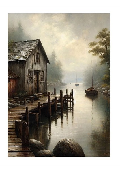 Huzurlu Göl Evi Hediyelik Ahşap Tablo 35CM X50CM