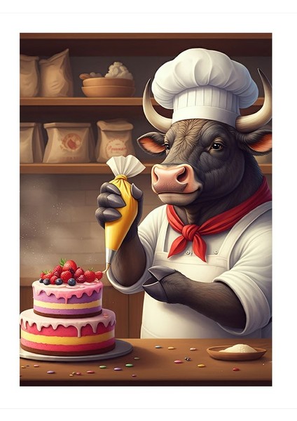 Pasta Şefi Boğa Modern Ahşap Tablo 25CMX 35CM