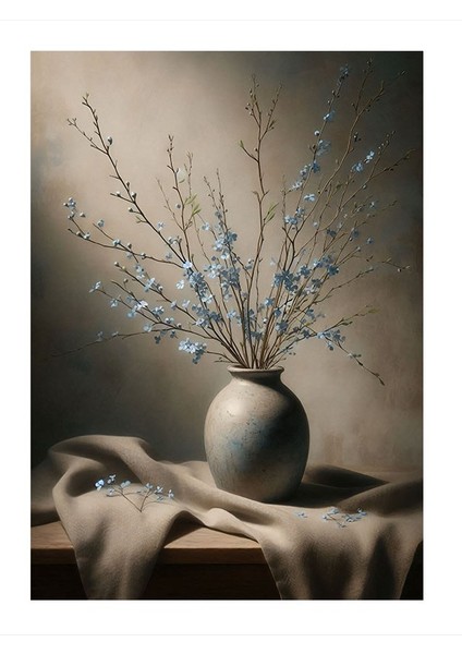 Kuru Dallarla Dekoratif Vazo Dekoratif Ahşap Tablo 18CM x 27CM