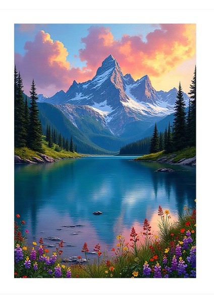 Dağ Göl Manzarası Dekoratif Mdf Tablo 18CM x 27CM