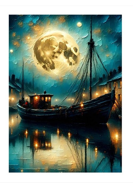 Ay Işığında Yelkenli Mdf Poster 18CM x 27CM