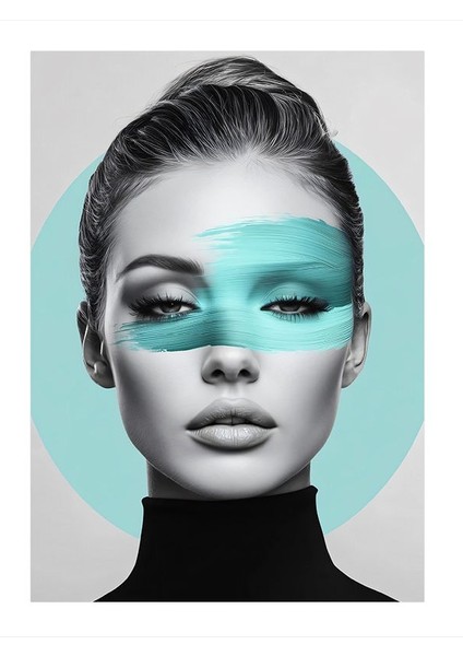 Mavi Makyajlı Kadın Mdf Poster 25CMX 35CM