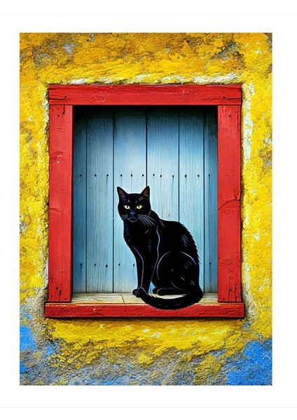 Pencerede Siyah Kedi Model Ahşap Tablo 25CMX 35CM
