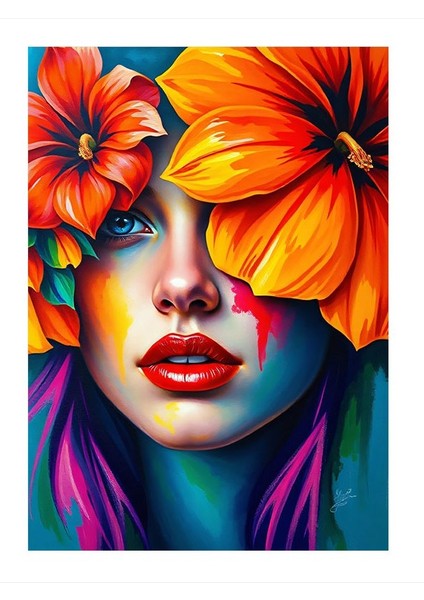 Turuncu Çiçekli Kadın Art Mdf Tablo 25CMX 35CM