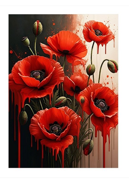 Kırmızı Gelincik Bahçesi Hediyelik Ahşap Tablo 35CM X50CM