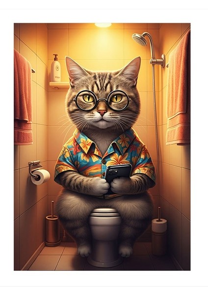 Tuvalette Keyf Yapan Kedi Art Mdf Tablo 35CM X50CM