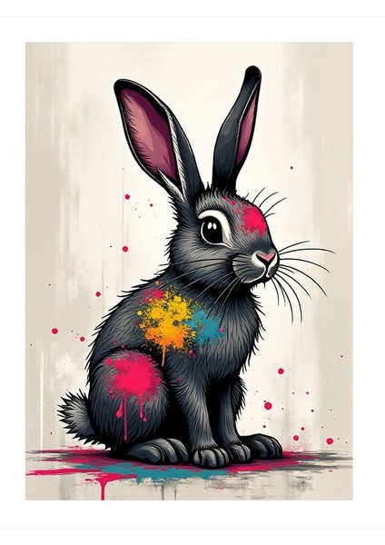 Boyanmış Tavşan Tasarım Ahşap Tablo 35CM X50CM