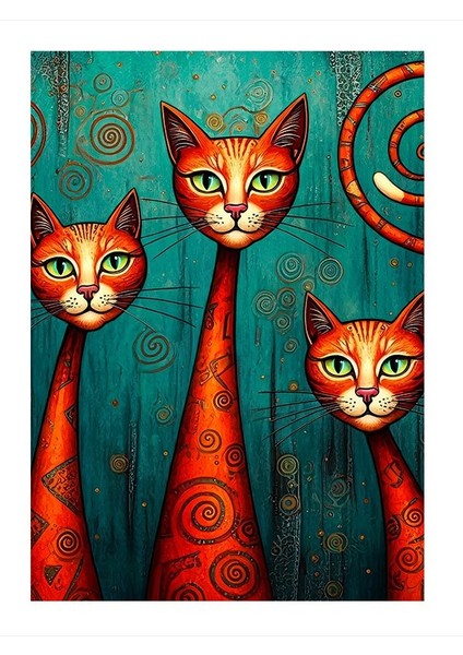 Renkli Kedi Efsanesi Desenli Ahşap Tablo 35CM X50CM