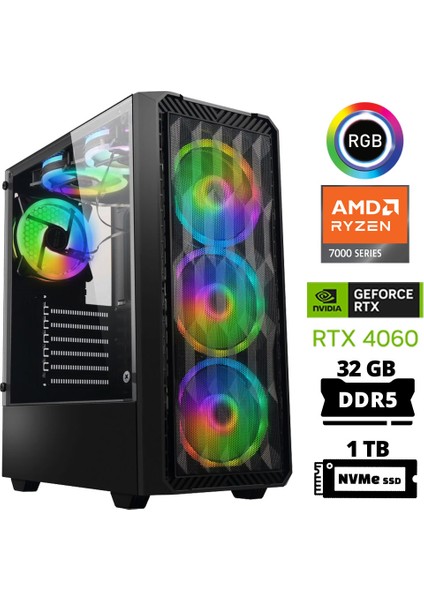 Delux X42 Ryzen 5 7500F 32GB Ddr5 Ram 1tb M.2 Nvme SSD 8gb RTX4060 Masaüstü Oyuncu Bilgisayarı