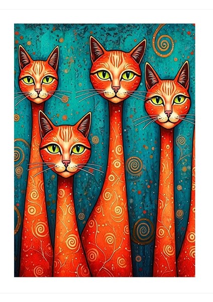Renkli Modern Kedi Figürleri Desenli Mdf Tablo 35CM X50CM