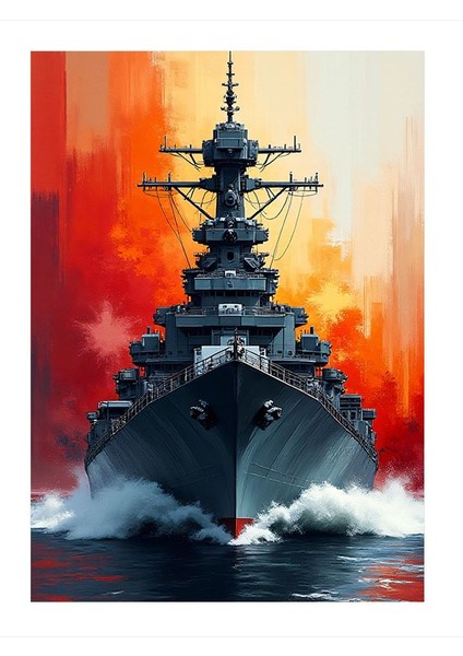 Savaş Gemisi Dalgaları Dekoratif Ahşap Tablo 35CM X50CM